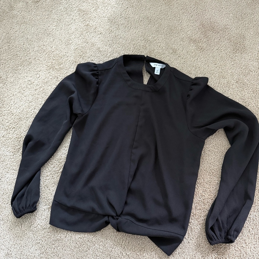Nine West Black Twist-Front Long Sleeve Blouse XS